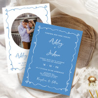 Whimsical Hand Drawn Blue Frame Hearts Wedding