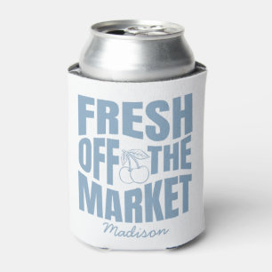 Whimsical Hand Drawn Blue Fresh Off The Market Can Cooler