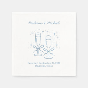 Whimsical Hand Drawn Blue Illustrated Wedding Napkin