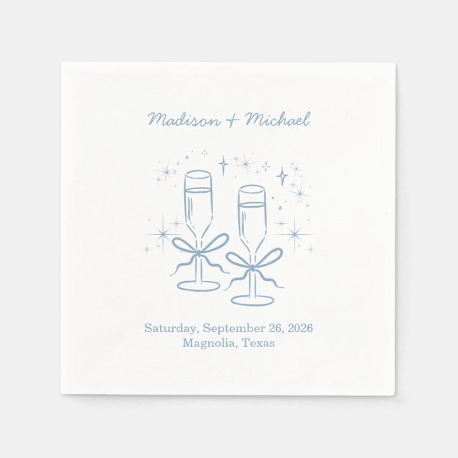 Whimsical Hand Drawn Blue Illustrated Wedding Napkin (Front)