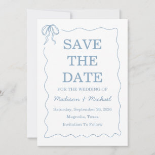 Whimsical Hand Drawn Blue Illustrated Wedding Save The Date