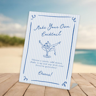 Whimsical Hand Drawn Blue Last Toast Cocktail Bar Pedestal Sign