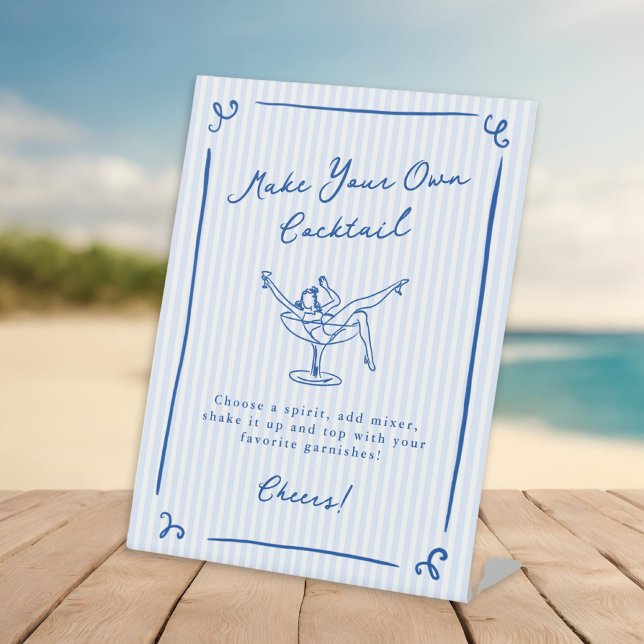 Whimsical Hand Drawn Blue Last Toast Cocktail Bar Pedestal Sign (Creator Uploaded)