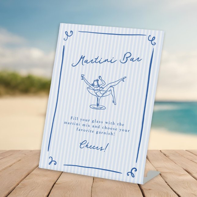 Whimsical Hand Drawn Blue Last Toast Martini Bar Pedestal Sign (Creator Uploaded)