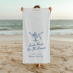 Whimsical Hand Drawn Blue Last Toast on the Coast Beach Towel