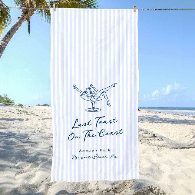 Whimsical Hand Drawn Blue Last Toast on the Coast Beach Towel (Creator Uploaded)