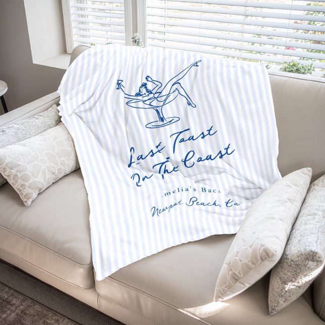 Whimsical Hand Drawn Blue Last Toast on the Coast Fleece Blanket (Creator Uploaded)
