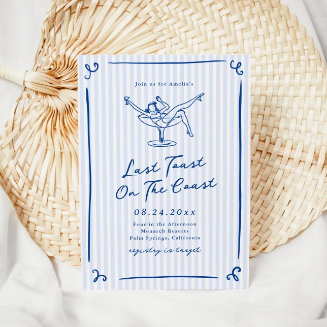 Whimsical Hand Drawn Blue Last Toast on the Coast Invitation (Creator Uploaded)