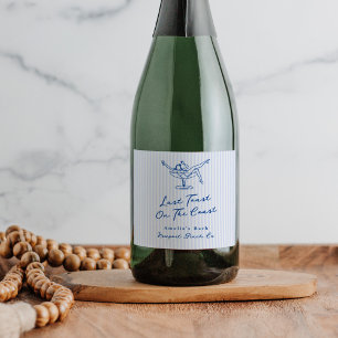 Whimsical Hand Drawn Blue Last Toast on the Coast Sparkling Wine Label