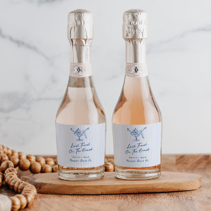 Whimsical Hand Drawn Blue Last Toast on the Coast Sparkling Wine Label