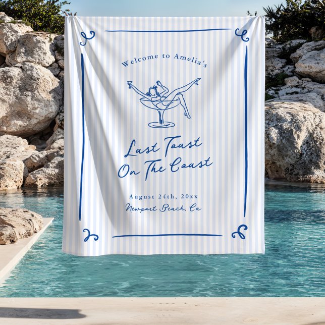 Whimsical Hand Drawn Blue Last Toast on the Coast Tapestry (Creator Uploaded)