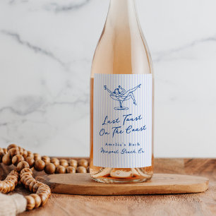 Whimsical Hand Drawn Blue Last Toast on the Coast Wine Label