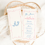Whimsical Hand Drawn Blue & Pink Wedding Menu<br><div class="desc">This adorable design features hand drawn elements and a whimsical bold text.</div>