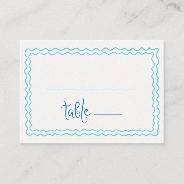 Whimsical Hand Drawn Blue Squiggle Frame Place Card (Front)