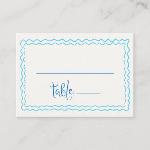 Whimsical Hand Drawn Blue Squiggle Frame Place Card