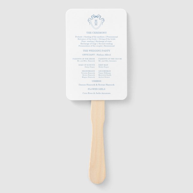 Whimsical Hand Drawn Blue Wedding Detail Cards Hand Fan (Front)