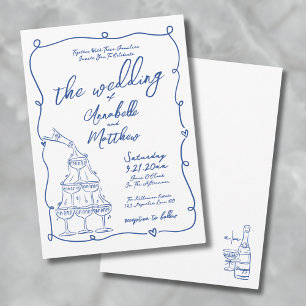 Whimsical Hand Drawn Blue Wedding Invitation