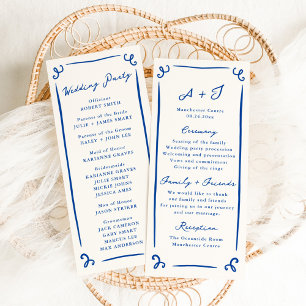 Whimsical Hand Drawn Blue Wedding Program + Party