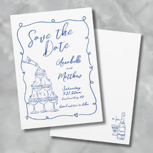 Whimsical Hand Drawn Blue Wedding Save The Date