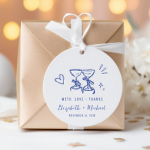 Whimsical Hand Drawn Blue Wedding Thank You Favour Tags