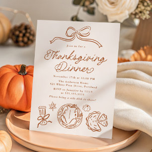 Whimsical Hand-Drawn Bow and Doodles Thanksgiving Invitation