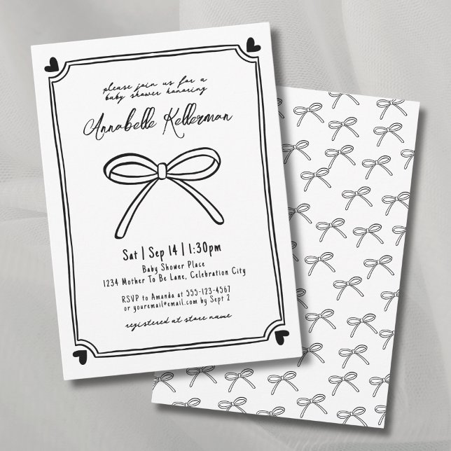 Whimsical Hand Drawn Bow Baby Shower Invitation (Whimsical Hand Drawn Bow Baby Shower Invitation)