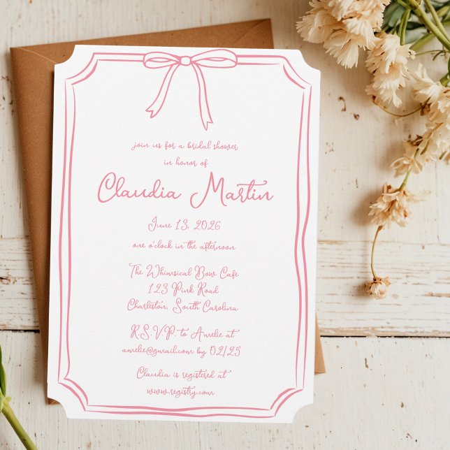 Whimsical Hand Drawn Bow Bridal Shower Invitation (Creator Uploaded)