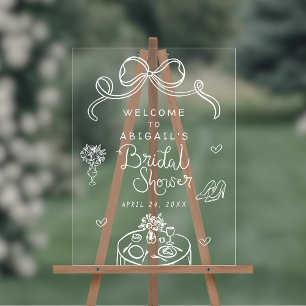 Whimsical Hand Drawn Bow Bridal Shower Welcome Acrylic Sign