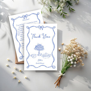 Whimsical hand drawn bow bridal tea party thank you card