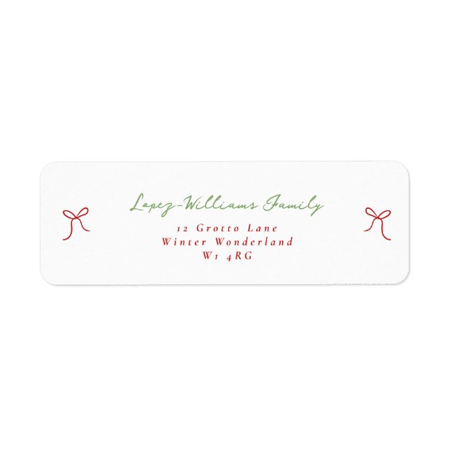Whimsical Hand Drawn Bow Christmas Return Address Label (Front)