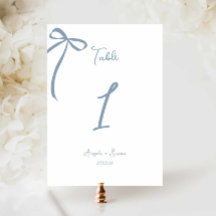 Whimsical Hand drawn Bow Dusty Blue Table Number