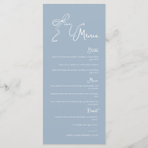 Whimsical Hand drawn Bow Dusty Blue Wedding Menu
