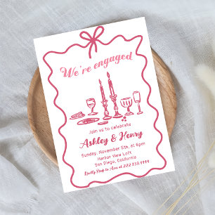 Whimsical Hand Drawn Bow Engagement Party Invitation