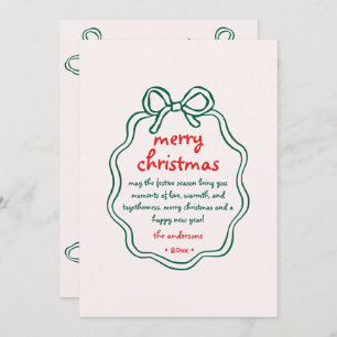 Whimsical Hand Drawn Bow Frame Christmas Photo Holiday Card