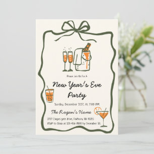 Whimsical Hand Drawn Bow Frame New Year Eve Party Invitation