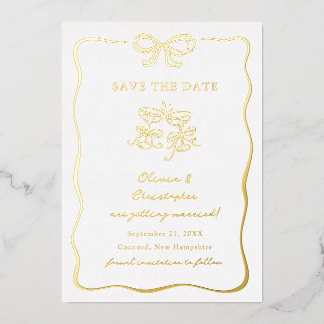 Whimsical Hand Drawn Bow Frame Save the Date (Front)