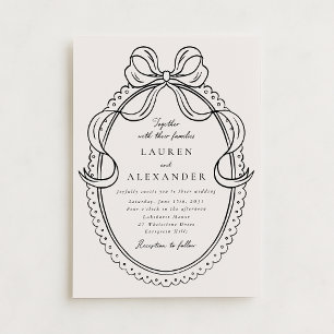 Whimsical Hand Drawn Bow Frame Wedding Invitation