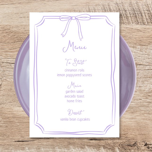 Whimsical Hand Drawn Bow Girly Coquette Chic Menu (Creator Uploaded)