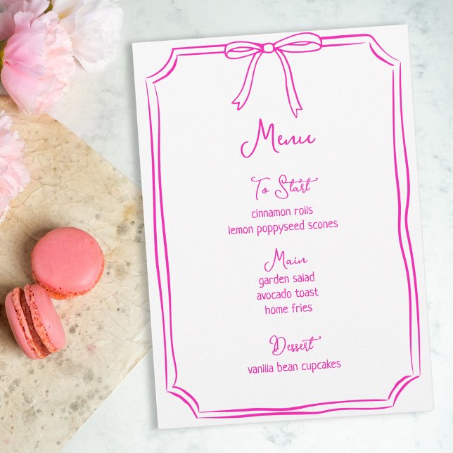Whimsical Hand Drawn Bow Girly Coquette Pink Menu (Creator Uploaded)