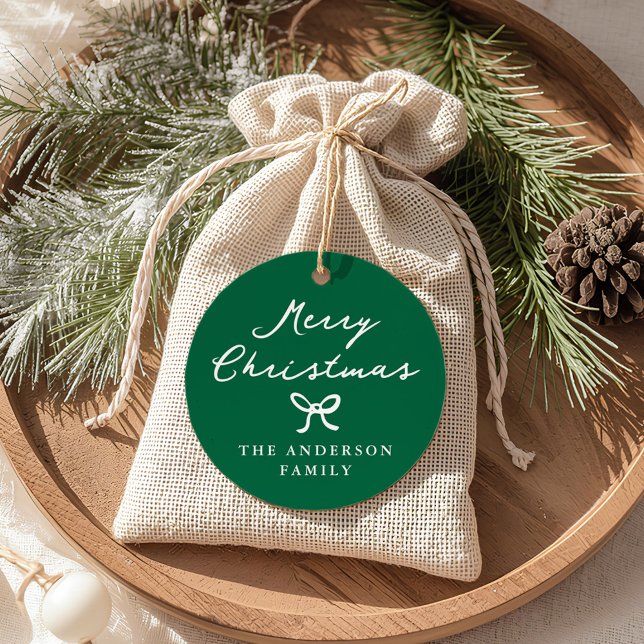 Whimsical Hand-Drawn Bow Green Christmas Gift Tag (Creator Uploaded)