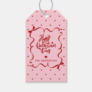 Whimsical Hand Drawn Bow Happy Valentine's Day Gift Tags