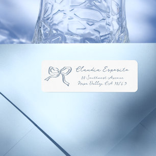 Whimsical Hand Drawn Bow Illusturated Blue Return Address Label