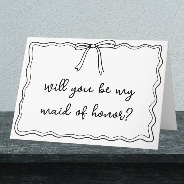 Whimsical Hand Drawn Bow Maid of Honour Proposal Card (Make your bridesmaid proposal unforgettable with a charming, minimalist bow design.)