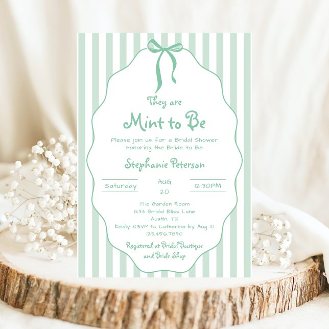 Whimsical Hand Drawn Bow Mint to Be Bridal Shower Invitation (Creator Uploaded)