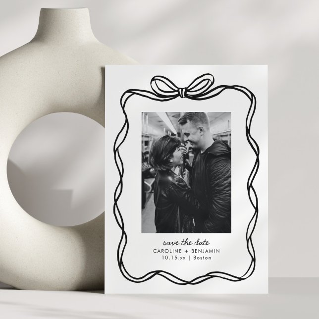 Whimsical Hand Drawn Bow Modern Photo Wedding Save The Date (Creator Uploaded)