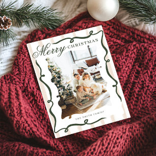 Whimsical Hand Drawn Bow Photo Christmas Holiday Card