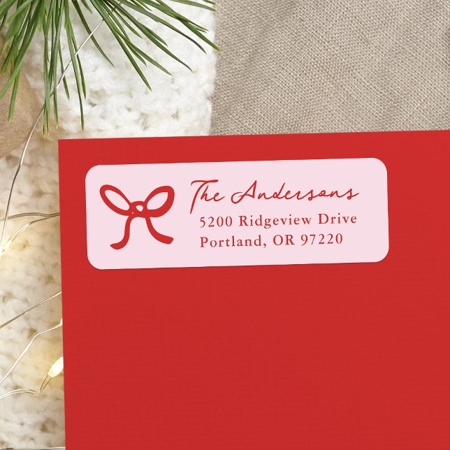 Whimsical Hand-Drawn Bow Pink Return Address Label (Creator Uploaded)