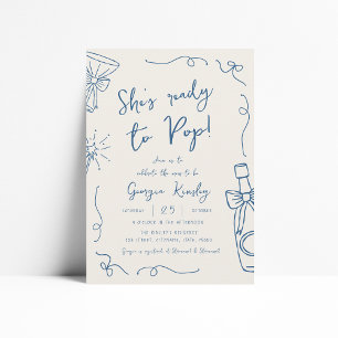Whimsical Hand Drawn Bow Ready To Pop Baby Shower Invitation