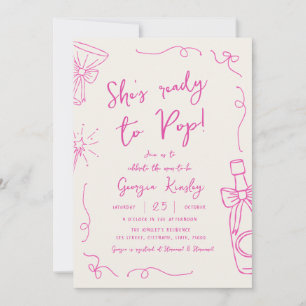 Whimsical Hand Drawn Bow Ready To Pop Baby Shower Invitation