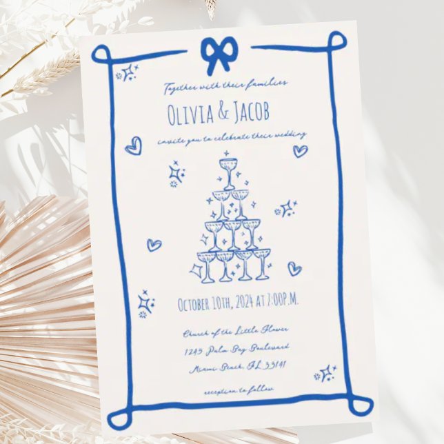 Whimsical Hand Drawn Bow Scribble Wedding Invitation (Creator Uploaded)